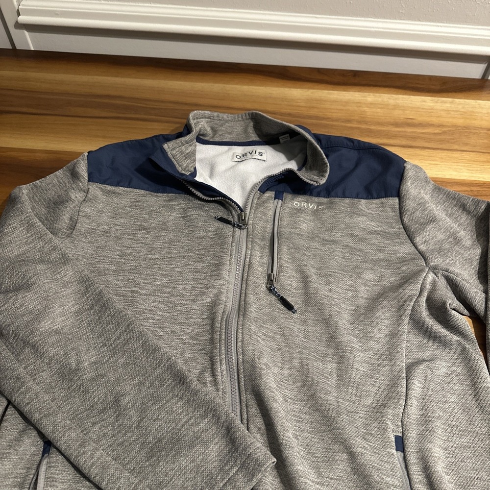 Orvis Bonded Mesh Full Zip Jacket Adult Mens Size Large Navy Blue Long Sleeve